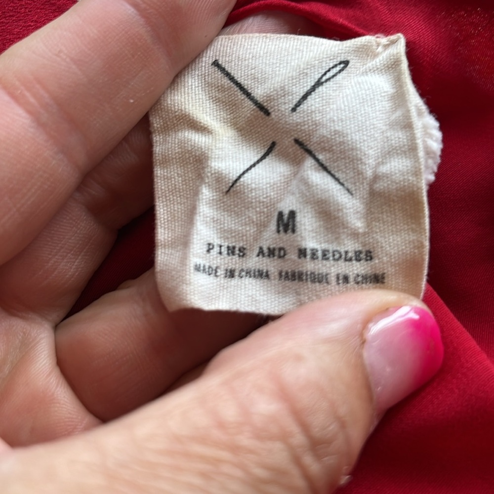 Anthropologie Pins and Needles red, cropped kimono with bird pattern Size M. - Picture 7 of 9